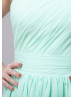 One Shoulder Mint Green Chiffon Pleated Maxi Bridesmaid Dress